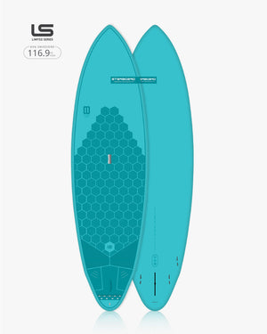 Turquoise 2025 Spice Paddleboard with honeycomb design and black text