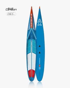 Sprint Paddleboard: Blue Carbon SUP with Red and White Accents