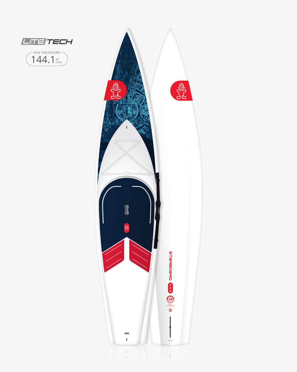 White 2019 Hobie MirageDrive 3.5 Touring Paddleboard with blue red accents
