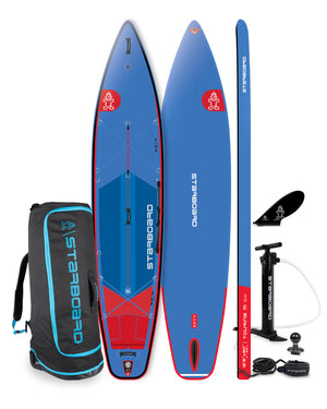 2019 Starboard 8’6’’ inflatable paddleboard in blue/red, sleek 2025 touring design