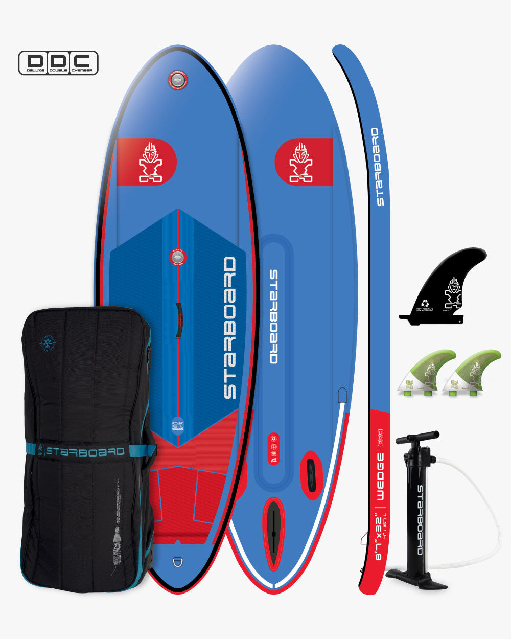 2025 Wedge Inflatable Paddle Board: Blue/Red SUP with Bag, Fins, Pump, Leash