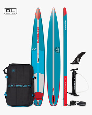2019 Starboard DL Deluxe inflatable paddle board in red and teal with black bag