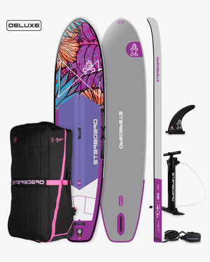 2025 iGO purple white floral inflatable paddleboard with black bag