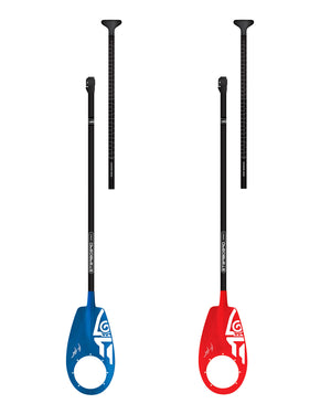 Blue and red SUP Polo Paddle with adjustable black shafts
