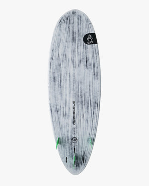 Wedge Paddleboard with white gray marbled surfboard and green accents