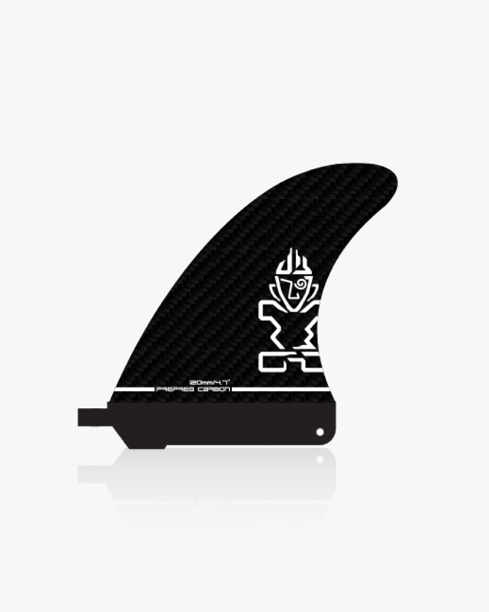 Black surf center fin in prepreg carbon with white logo