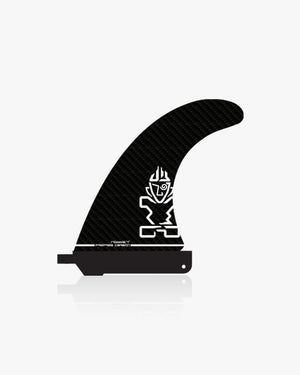 Black surf center fin in prepreg carbon with white logo