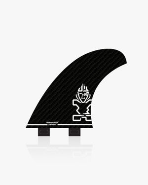 Black Surf Side Fins Set with white graphic, prepreg carbon fin