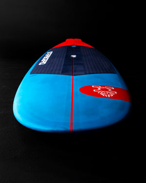 Blue and red 2025 Longboard SUP surfboard with white logo