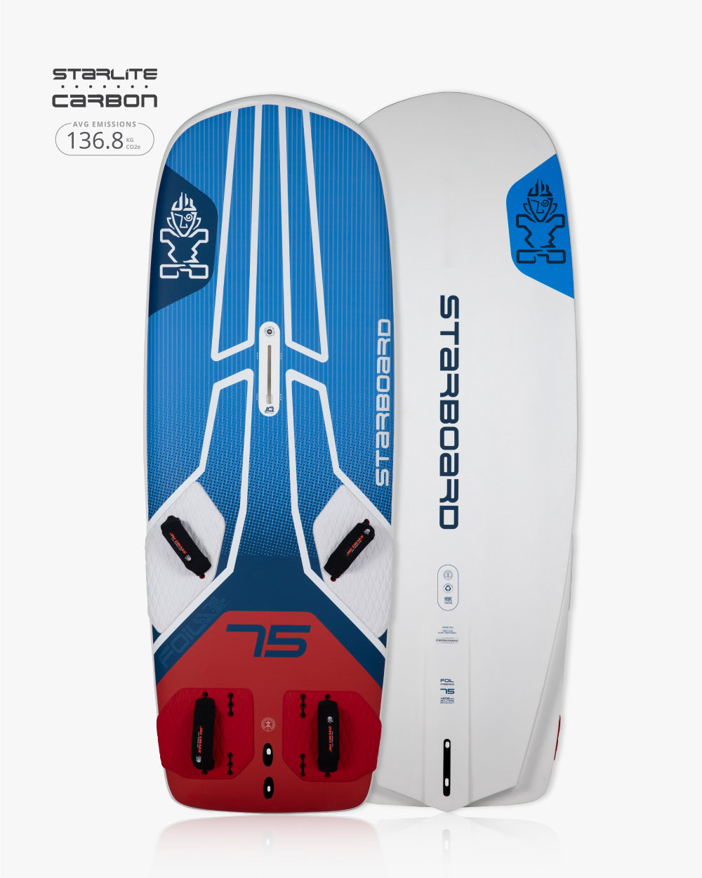 Starboard 75 carbon foil freeride windfoil board with blue and red accents