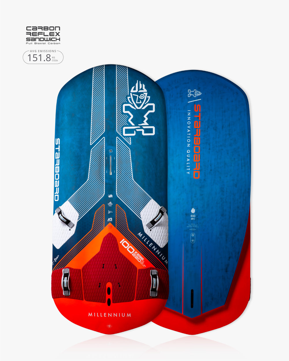 Millennium Windfoil Board with blue red OBE carbon fiber snowboard design