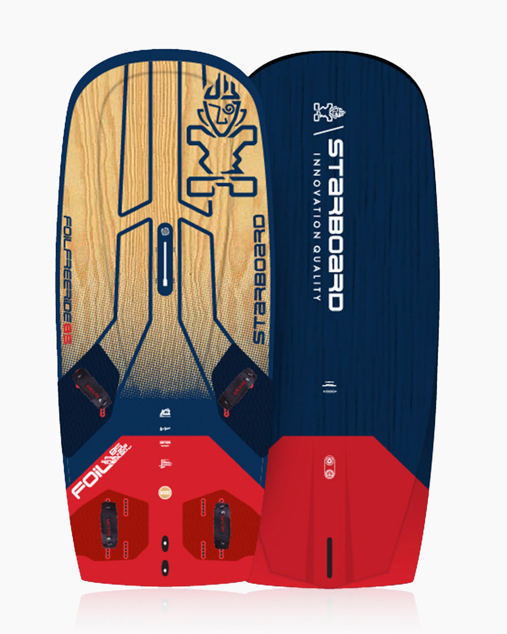 Starboard Polaris 125 bodyboard with blue red accents bamboo deck