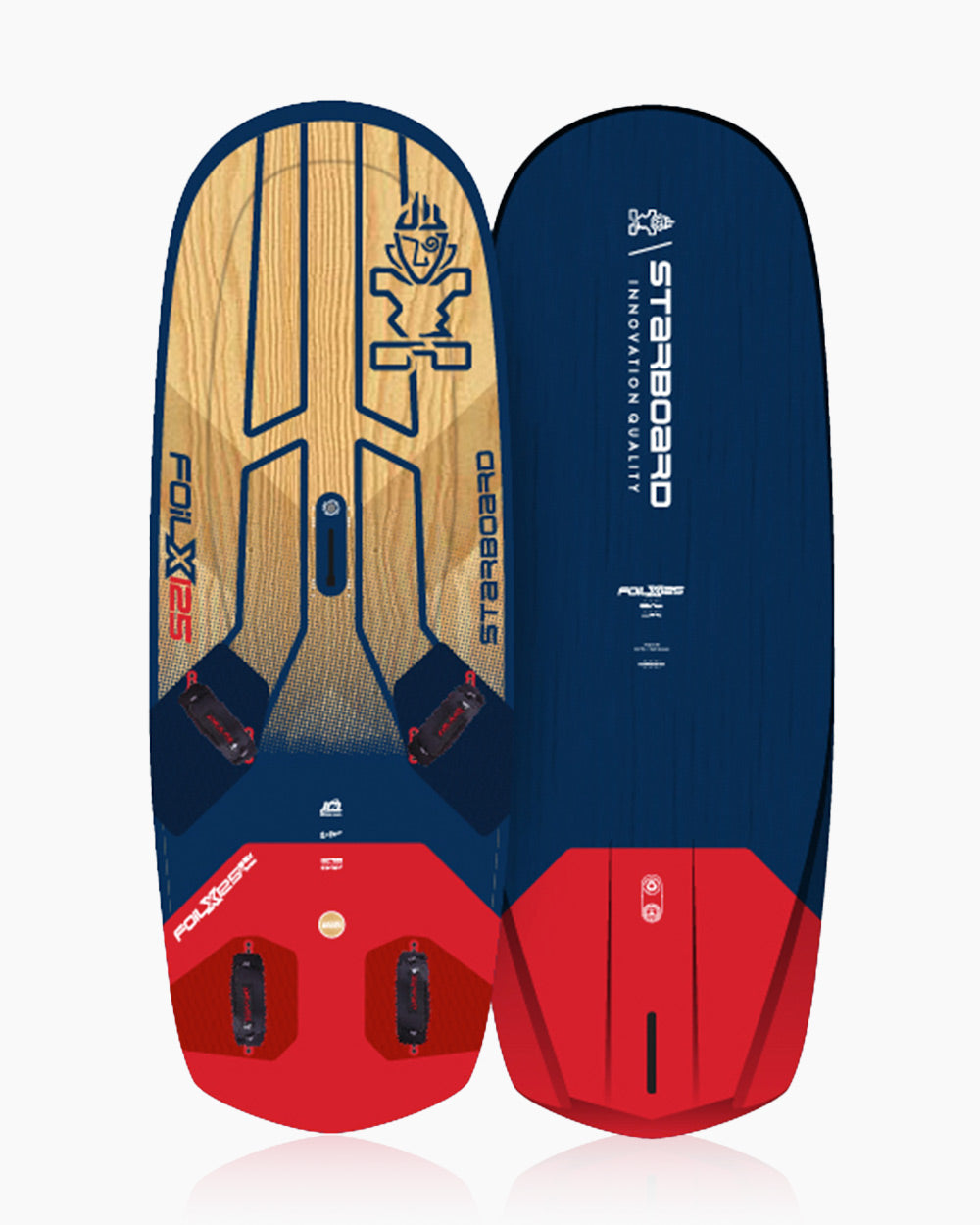 2024 F-ONE Foil X Windfoil Board in blue and red with wooden texture