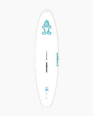 White Rio Windsurf Board with blue design and foam construction