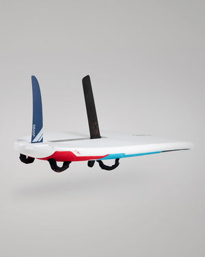 Red white blue RC airplane with black propellers on 2024 GO Windsurfer Board