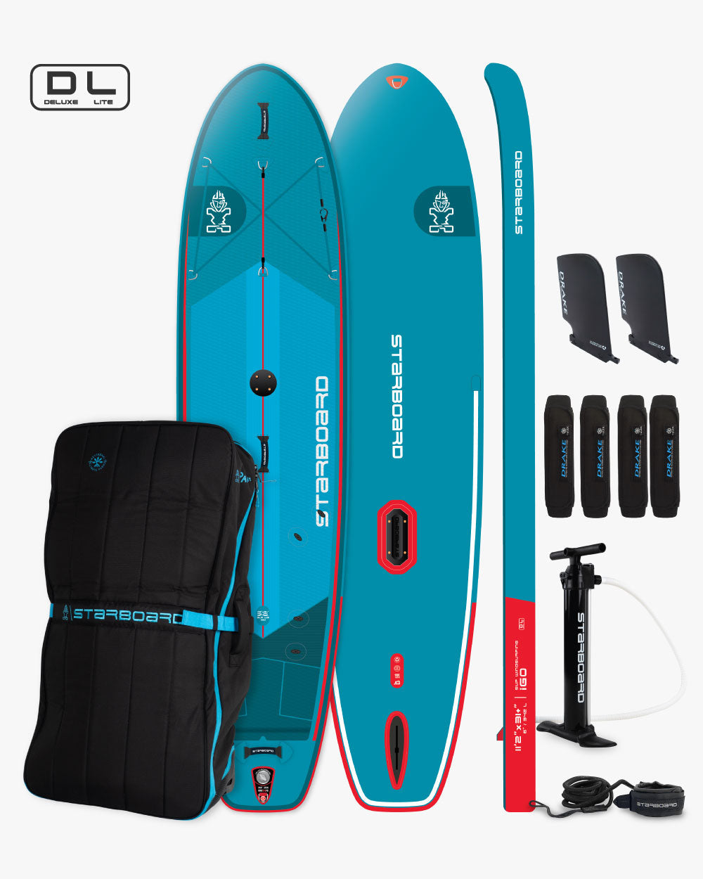 Blue iGO 2024 Inflatable SUP Windsurfing Paddleboard with Red Accents
