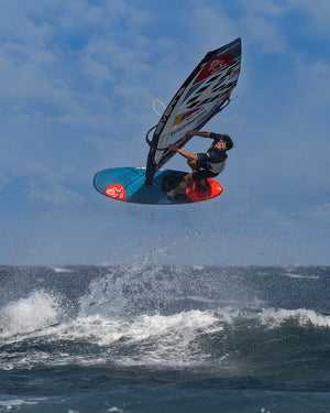 2025 iGNiTE Windsurf Board with blue red design and black sail white logo