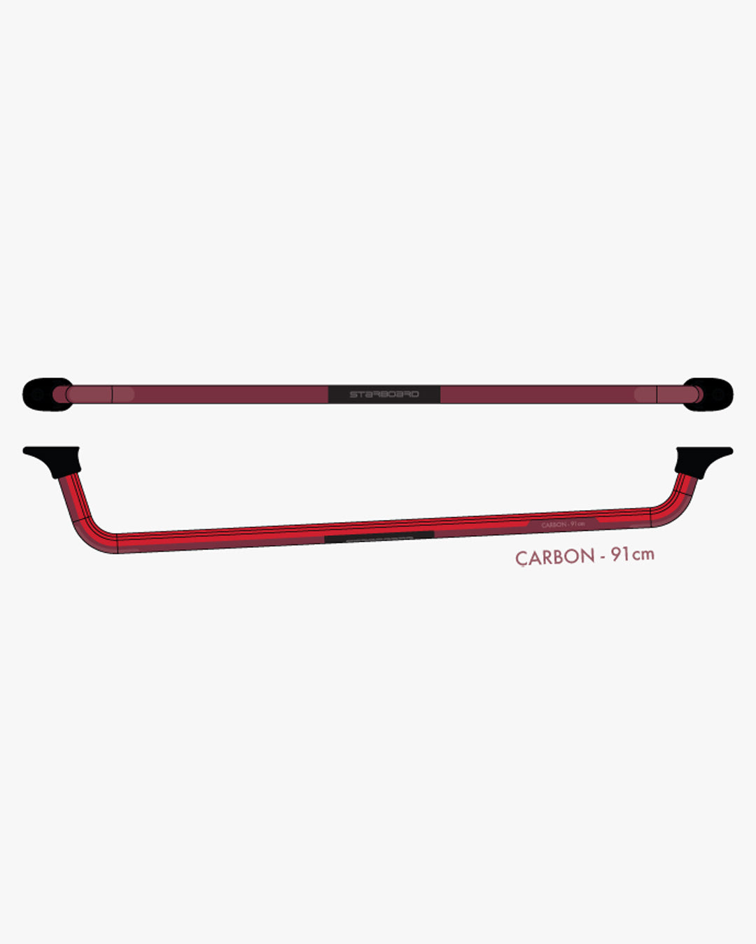 Red carbon fiber ski poles with pistol grip Starboard Wing Boom design