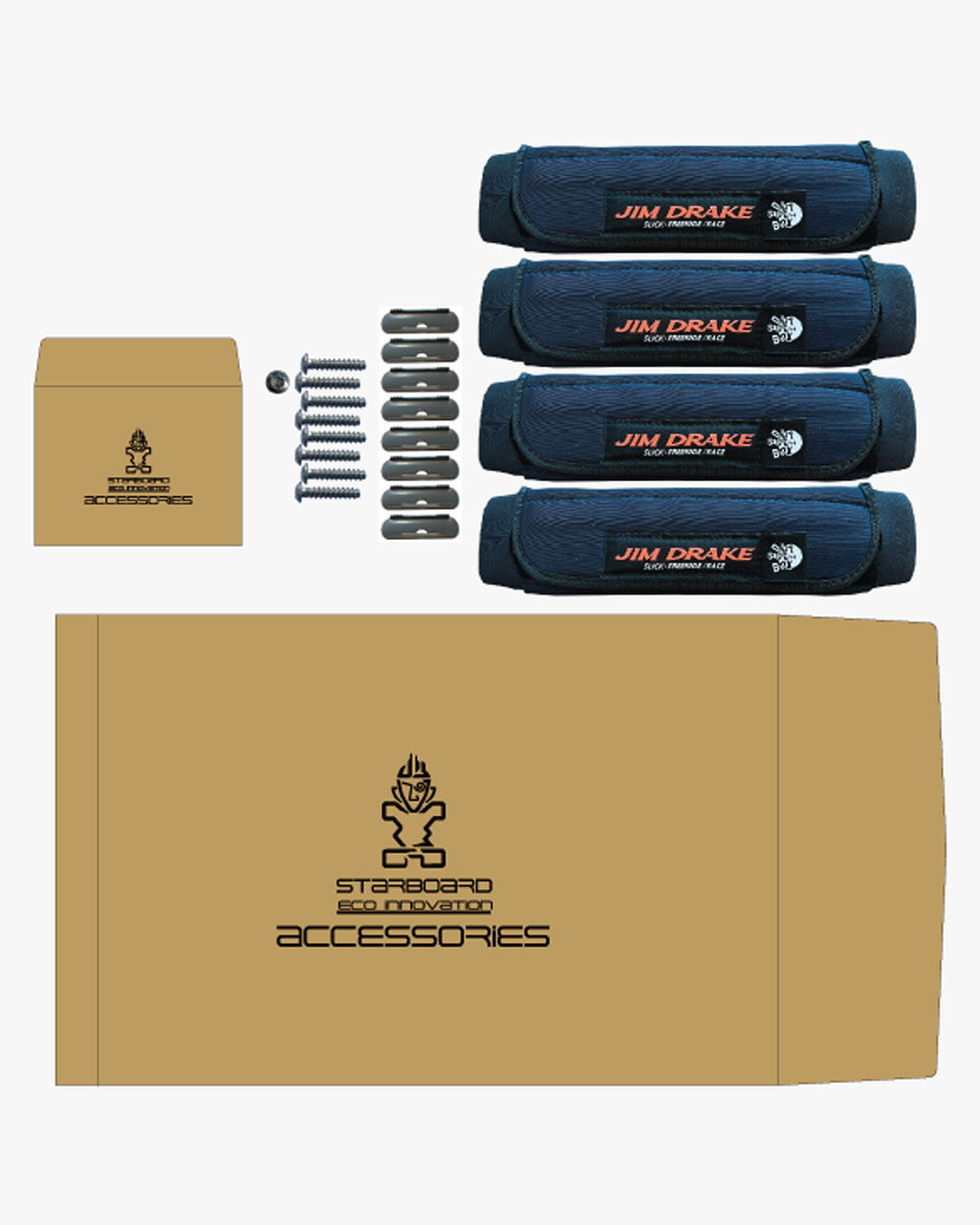 Blue leather Jim Drake saddle bags with silver hardware in natural rubber packaging