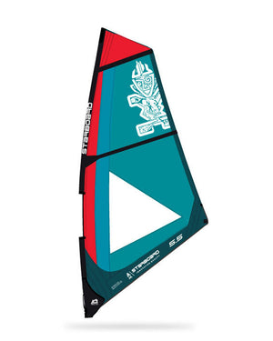 Teal and red SUP Windsurfing Sail Classic with bird design and mast base