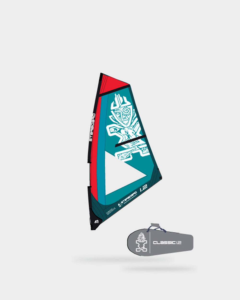 Classic SUP Windsurfing Sail with mast base, teal red accents