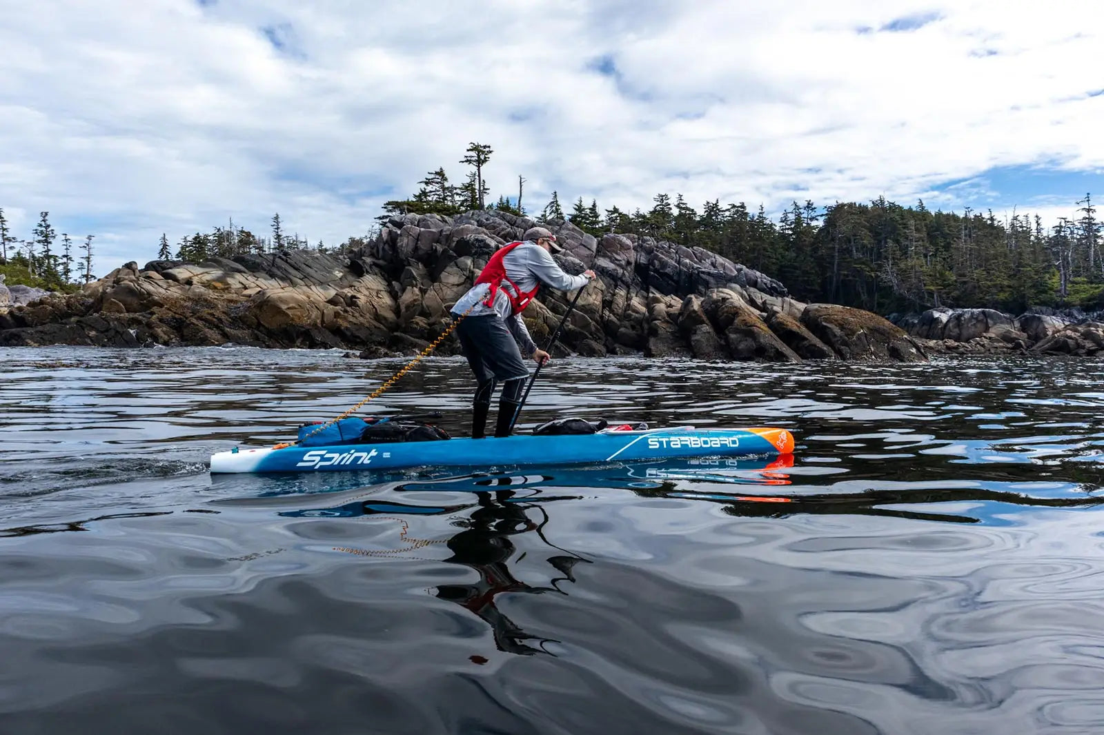 Blue and orange Sprint SUP in Bruce Kirkby Hecate expedition