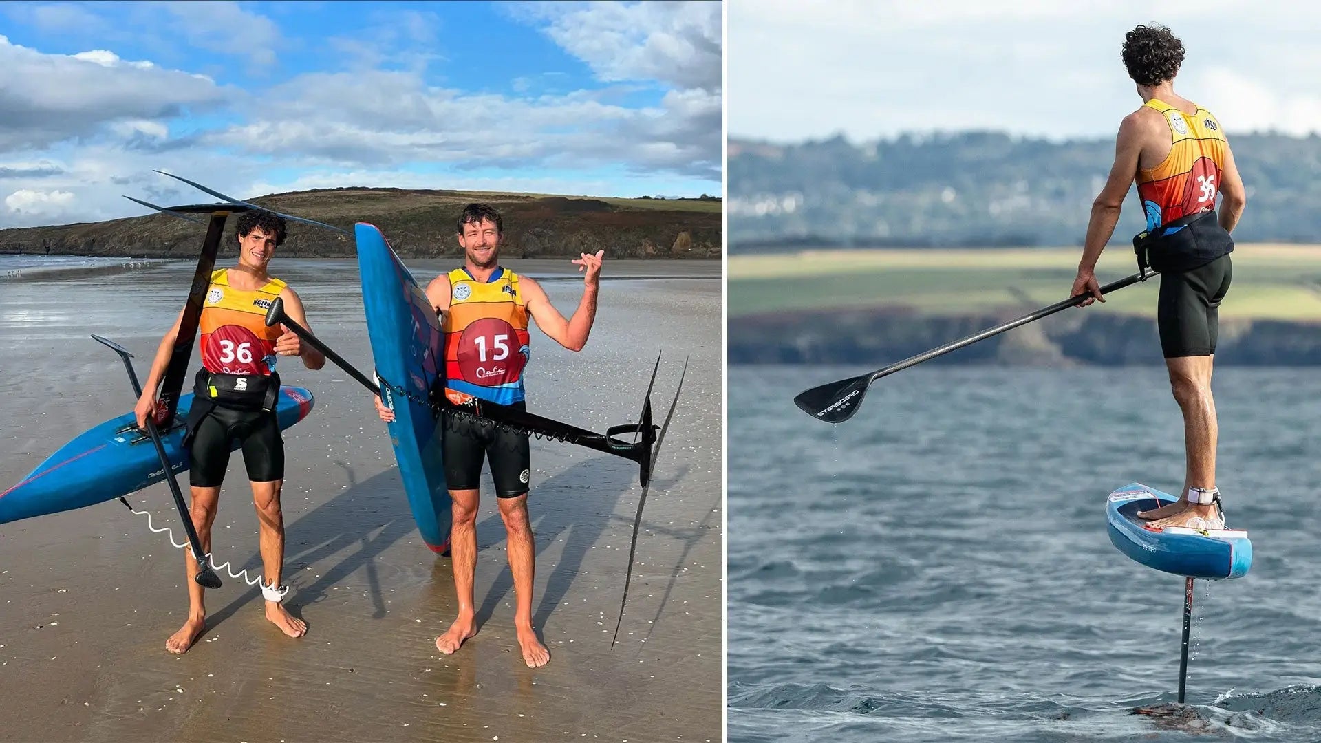 Sleek blue and white SUP with adjustable fin at Crozon Foil Festival 2024