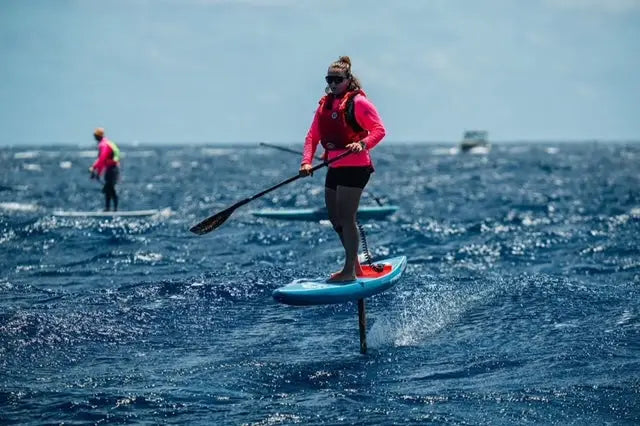 Stable blue and red SUP foil paddleboard by Fiona Wydle for choppy waters