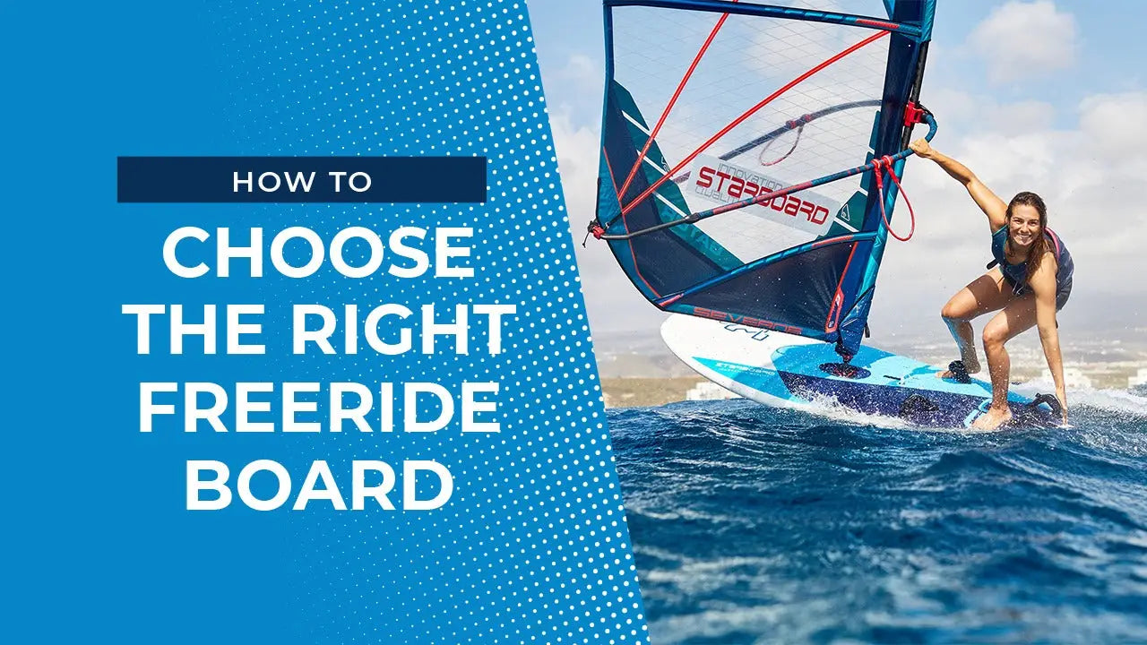 Blue and white Starboard freeride windsurfing board