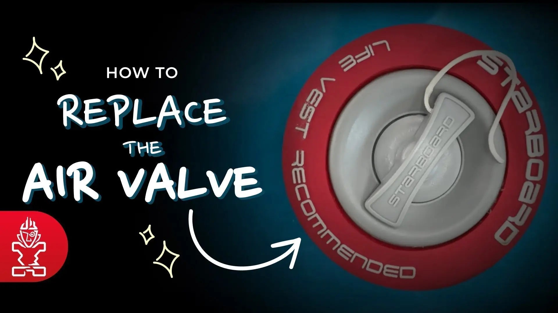 Red and white life vest air valve with recommended text