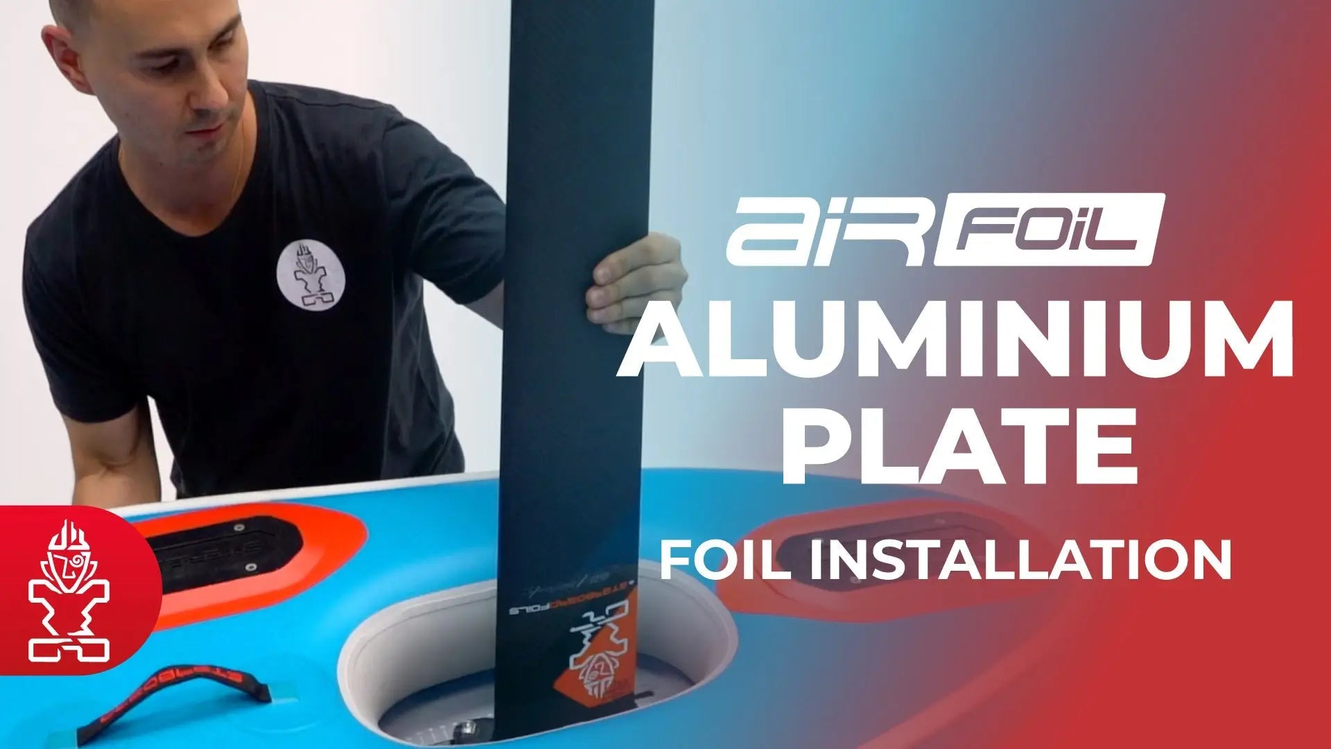 Airfoil aluminum plate with black and blue design for Starboard foilboard