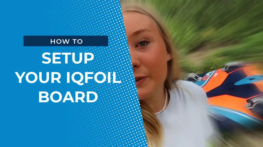 Orange and blue iQFOiL board with black accents for setup