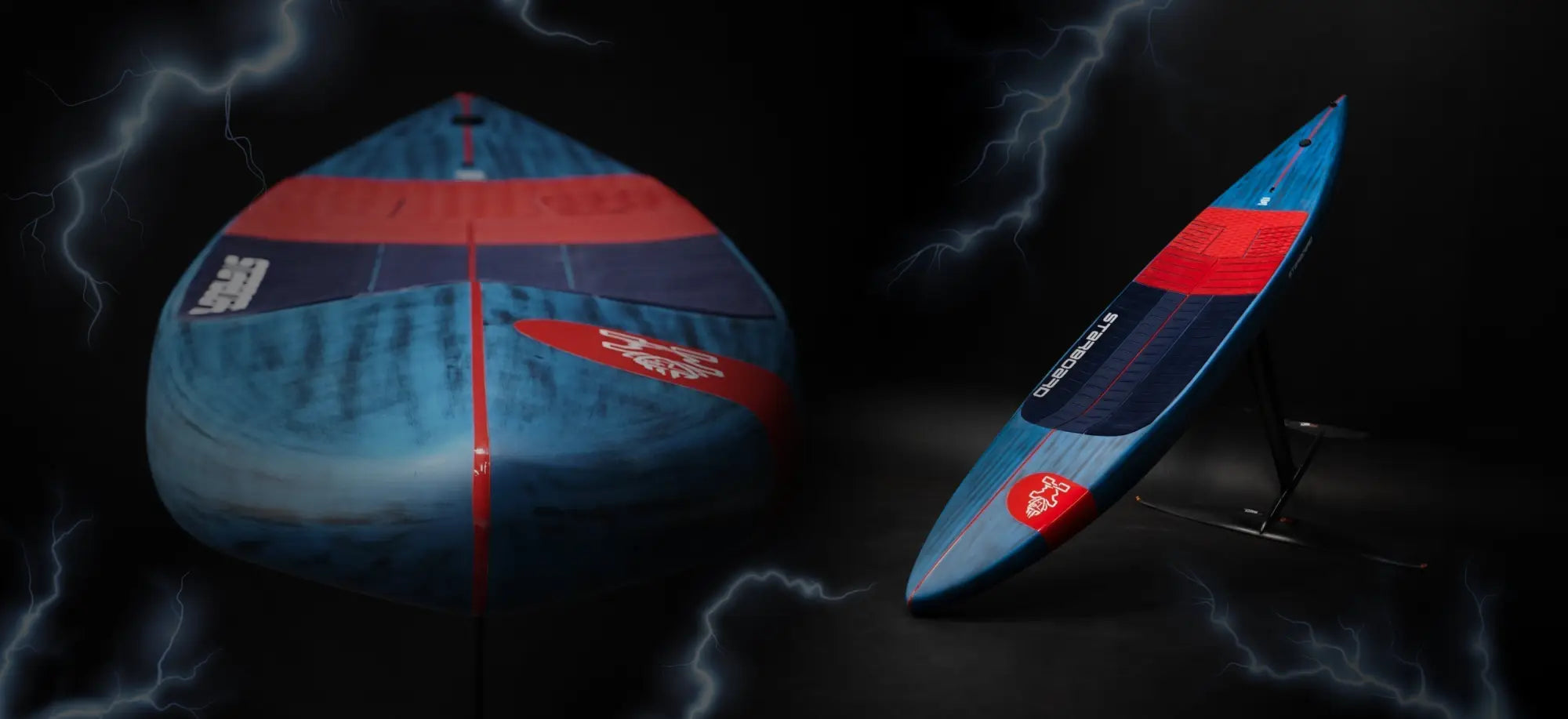 Sleek 2019 Viper 3.5 sailboat with blue/red accents and carbon fiber design