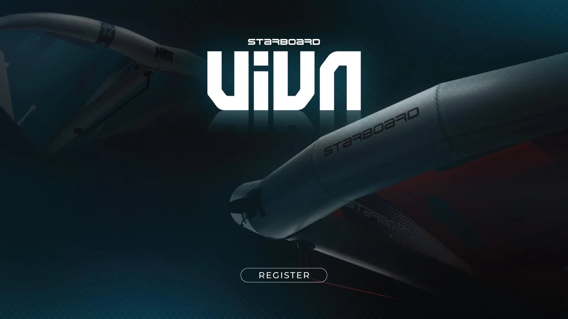 White and black Starboard VIVA Wing surfboard with red accents