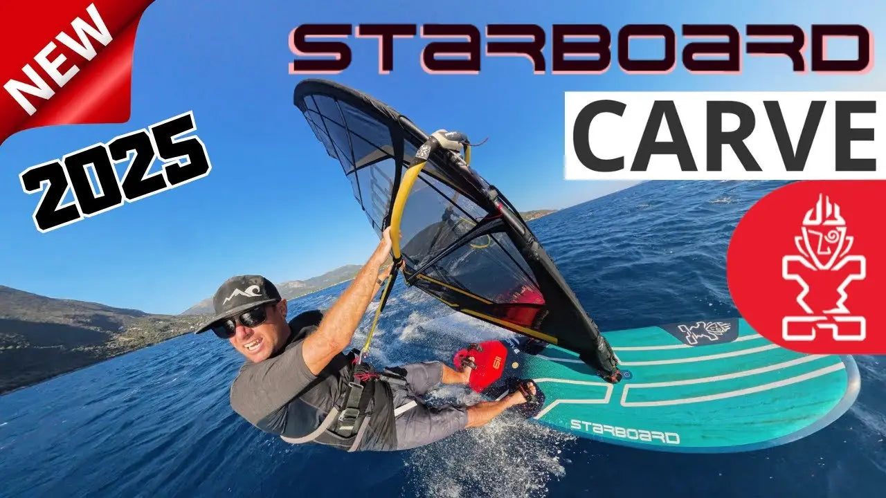 2025 Starboard Carve windsurfing board with black red carbon fiber deck