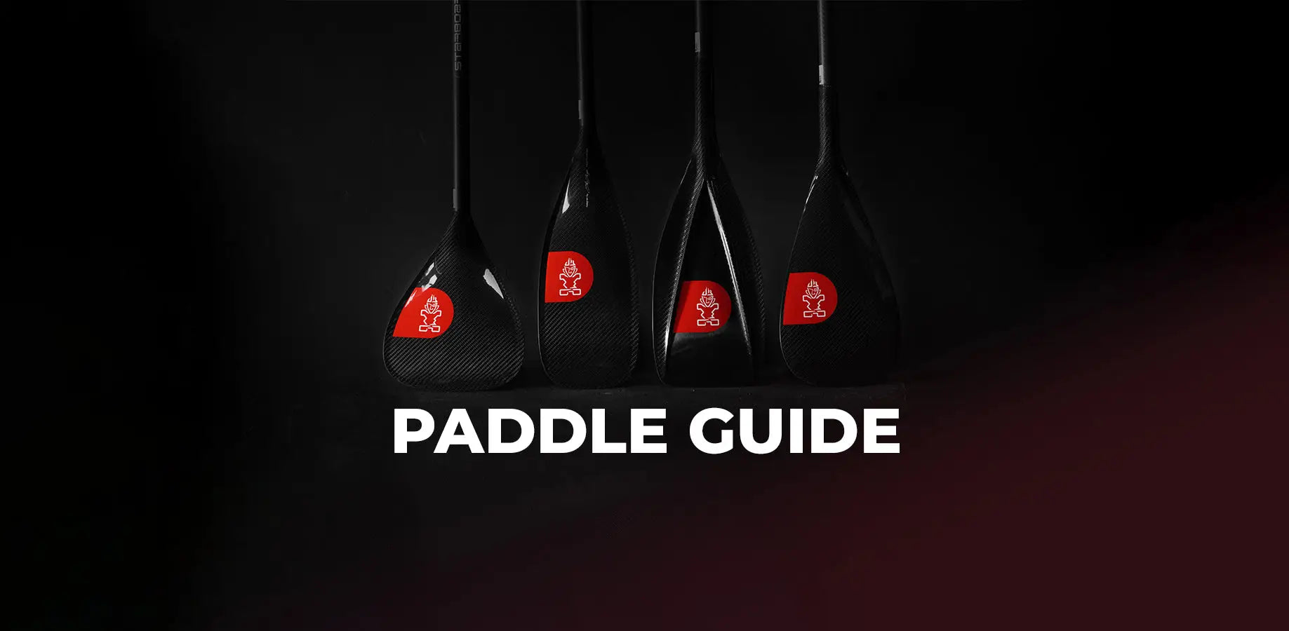 Black SUP paddle guide with red accents and white text in setup chart