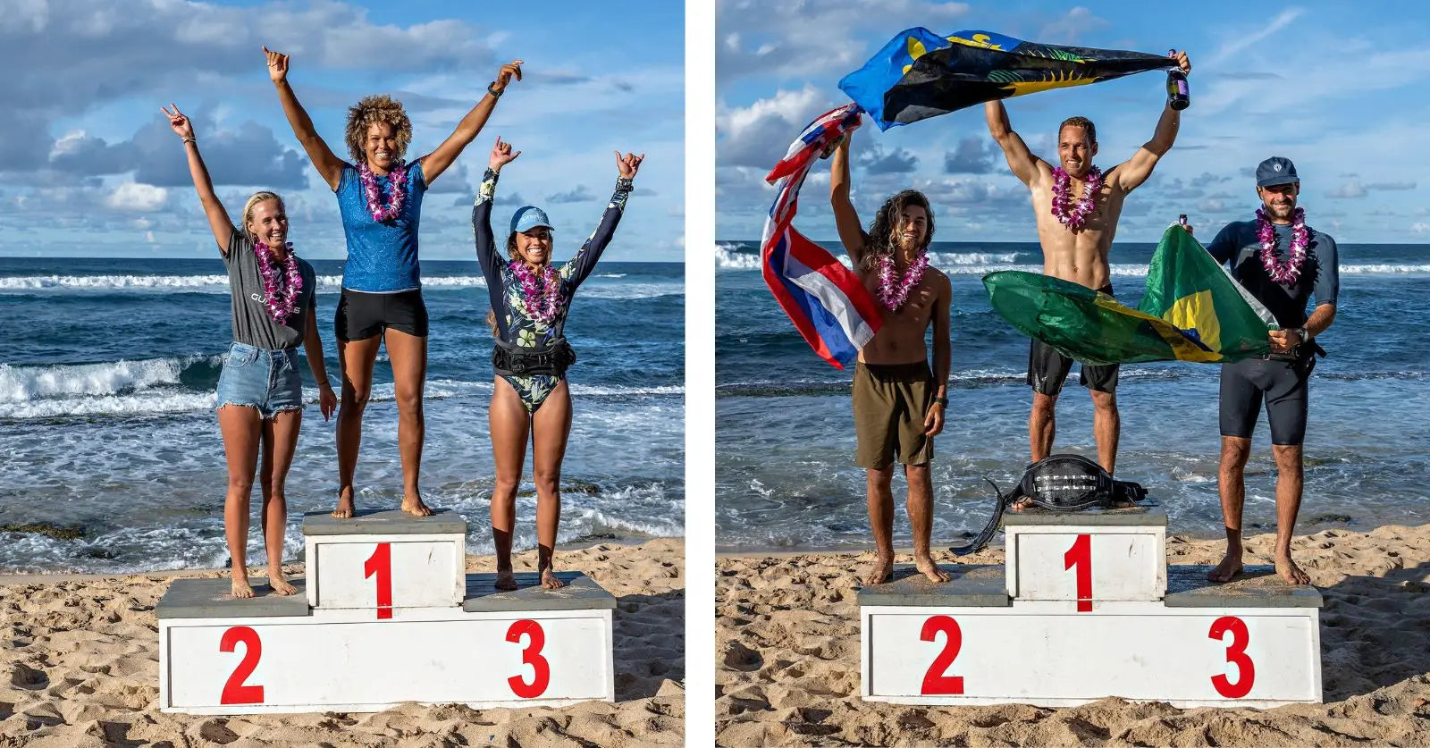 3D printed podiums with red and white numbers for Sarah-Quitas 22nd world title