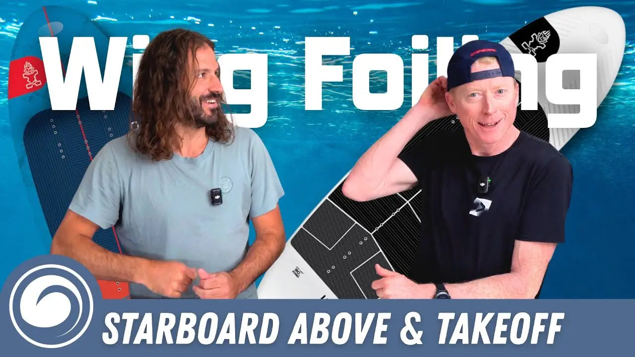 Sleek black and white Starboard Take Off wing foil board