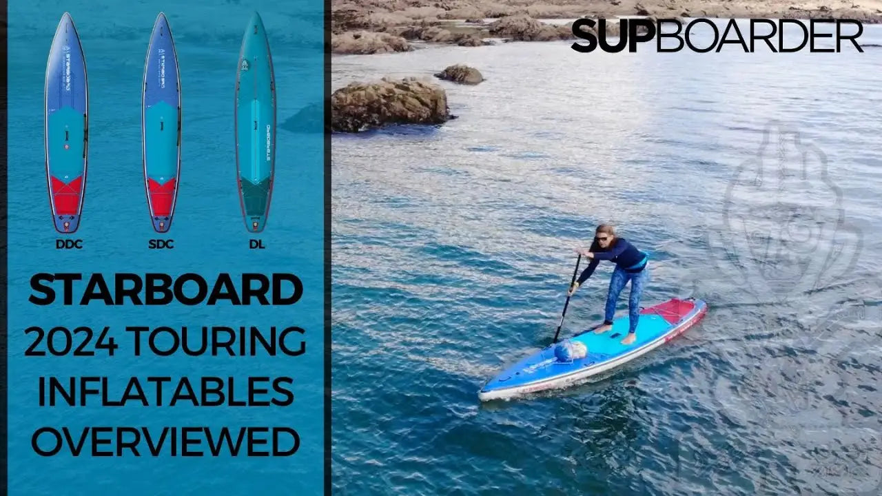 2024 Starboard Touring Inflatable Paddle Board in vibrant blue and red with white accents