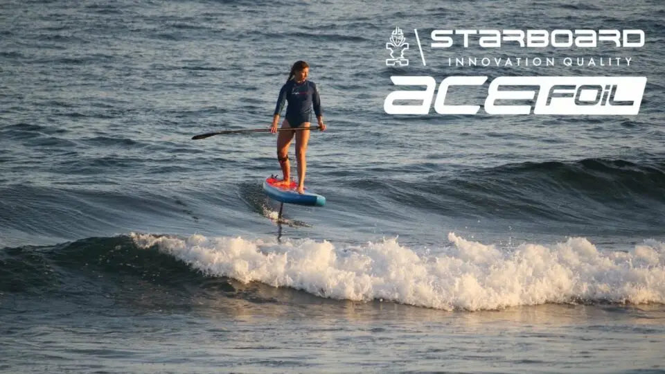 Starboard Ace Foil Paddle Board in Blue and White Carbon Fiber Design