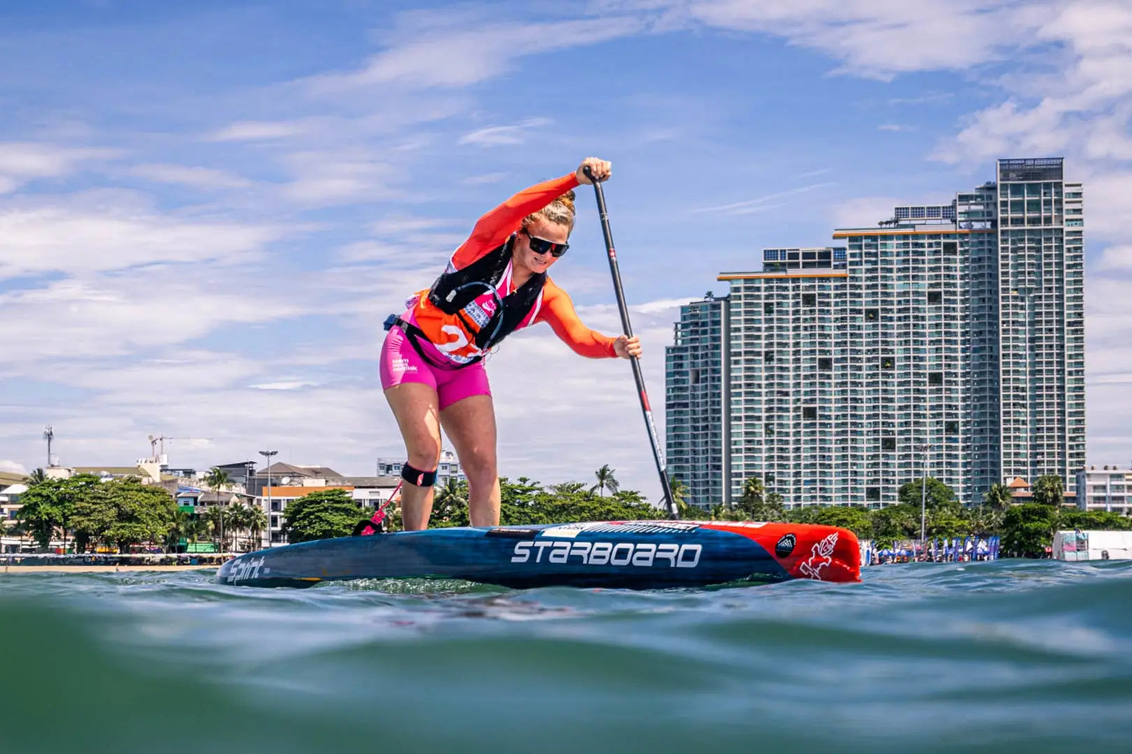 Red and black Sprint Paddleboards starboard paddle board with white lettering