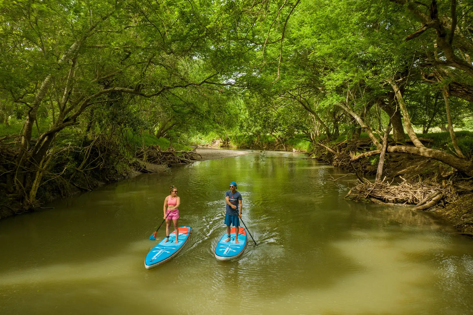 Sleek blue and white stand up paddleboard for outdoor adventures