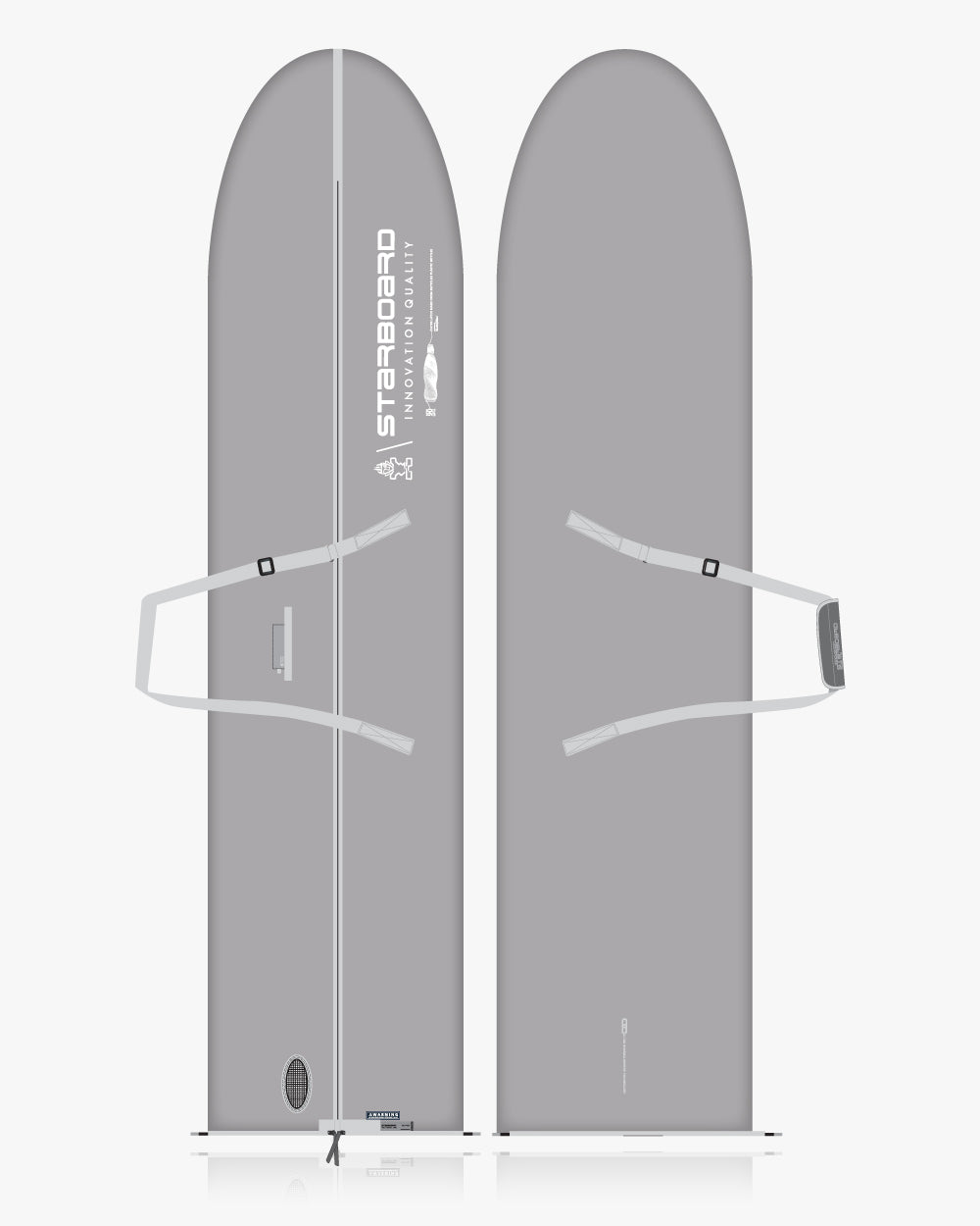 Grey inflatable windsurf board in Phantom Race 377 bag