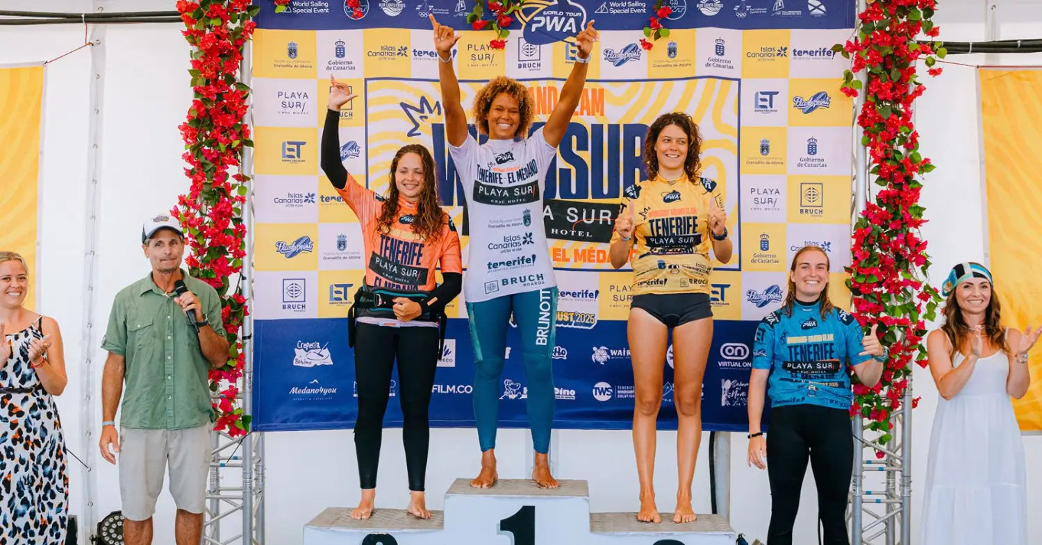 Sarah-Quita celebrates her first Tenerife Wave Win and Matteo defends his Slalom X Vice World Title