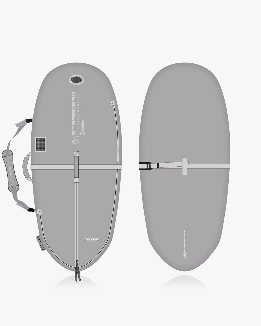 2019 grey surfboard with leash and fin in iGnite Wing bag, waste2wear