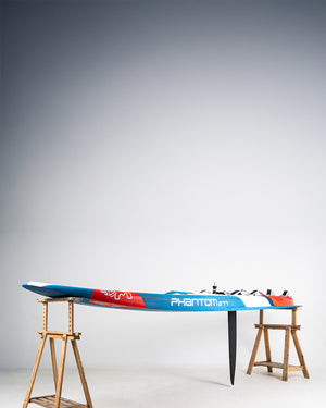 Blue and red Phantom Race Windsurf Board kayak with Phantom branding