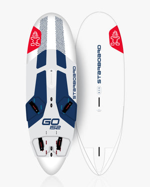 GO 152 Windsurf Board: White and blue with red accents for water sports
