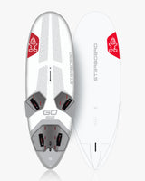 GO 152 Windsurf Board: white and gray surfboard with red accents