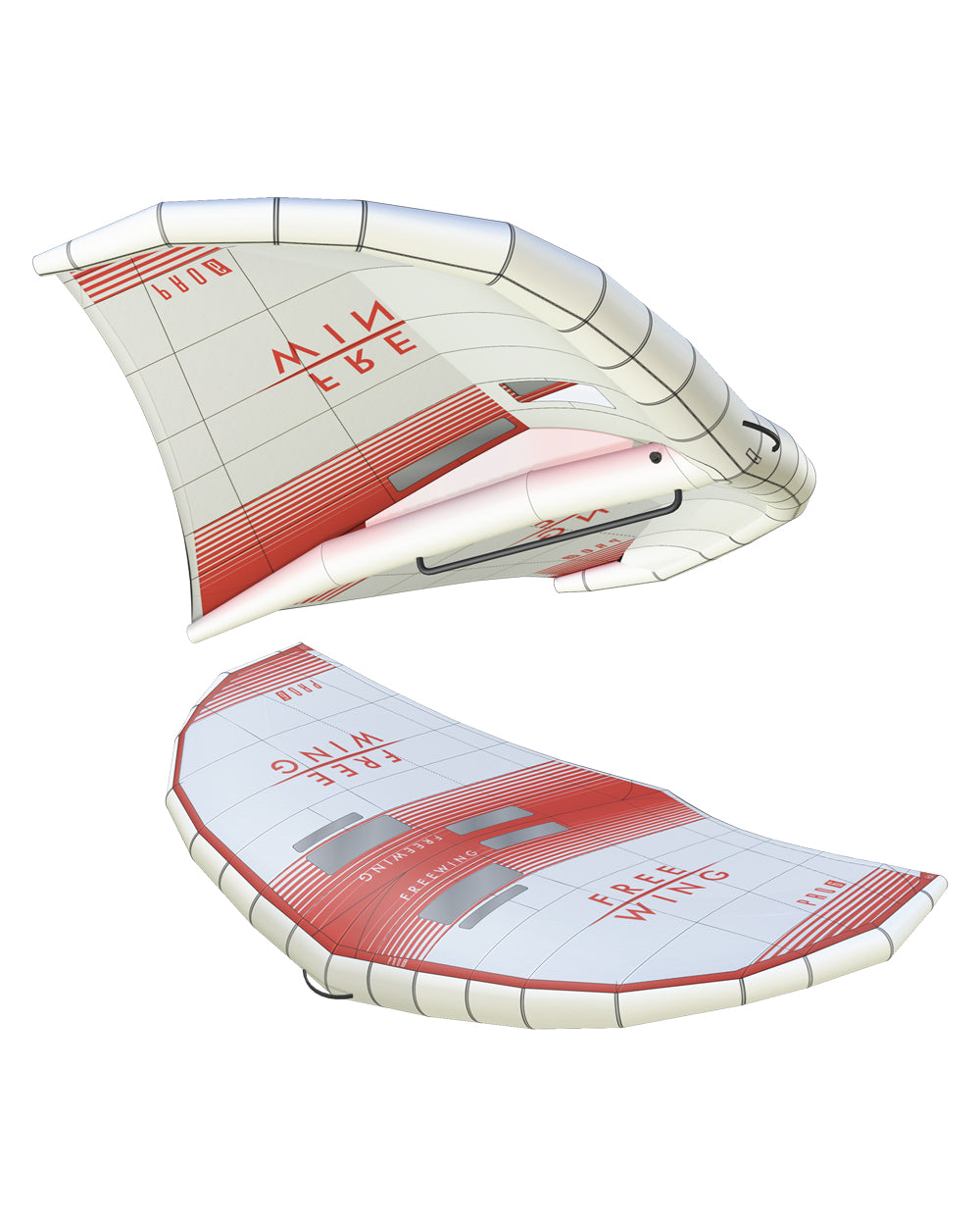 FreeWing PRO v2 white red surfboard fin with black grid fiberglass pattern