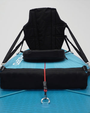 Blue inflatable board with black seat and red leash for Touring Kayak Set
